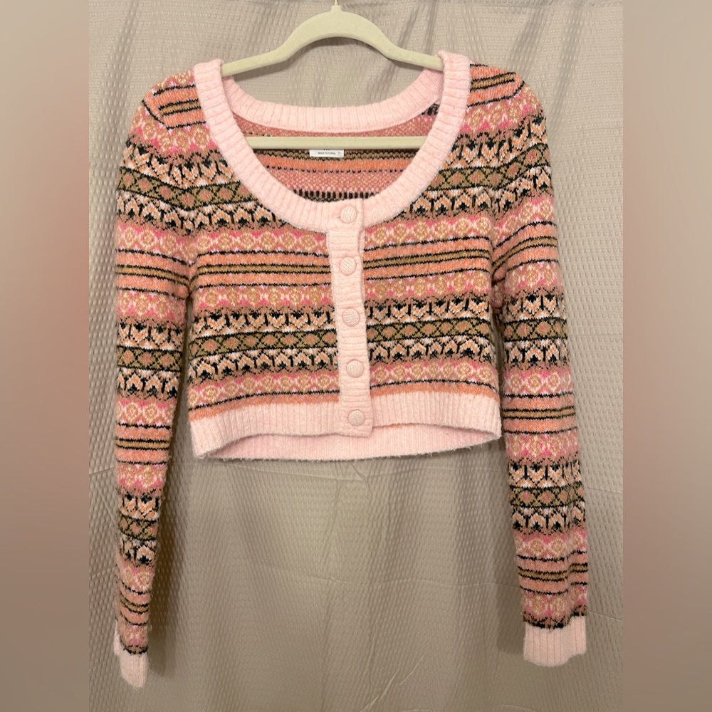 Cotton On pink patterned cropped cardigan